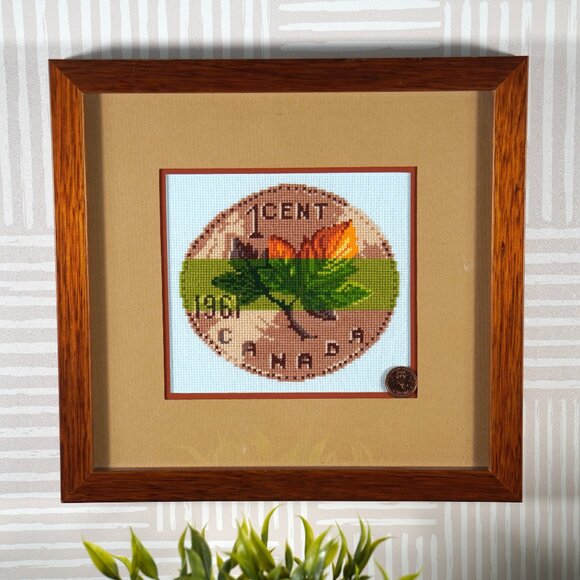 Professionally Framed Canadian Penny Cross Stich Art in Conservation Glass - Picture 2 of 16